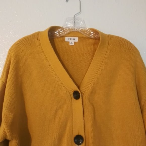 Prima women's size M yellow chunky button up sweater - Picture 2 of 14